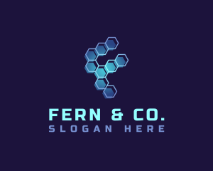 Tech Honeycomb Letter F logo design