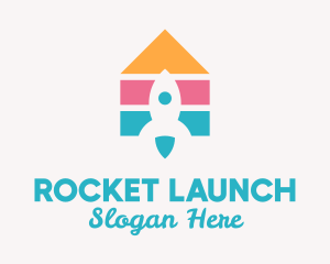 Multicolor House Rocket  logo design