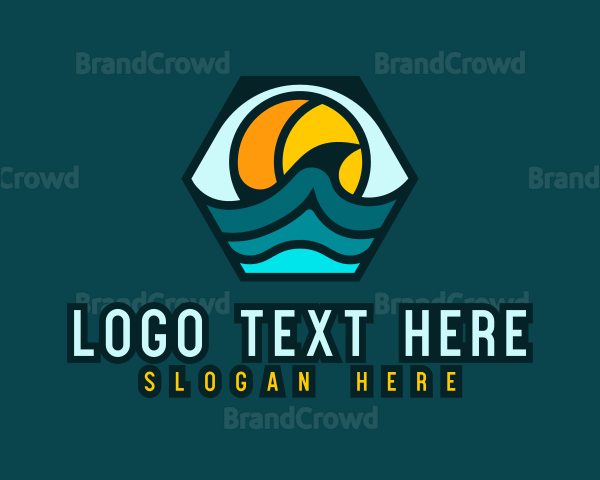 Hexagon Surfing Beach Wave Logo