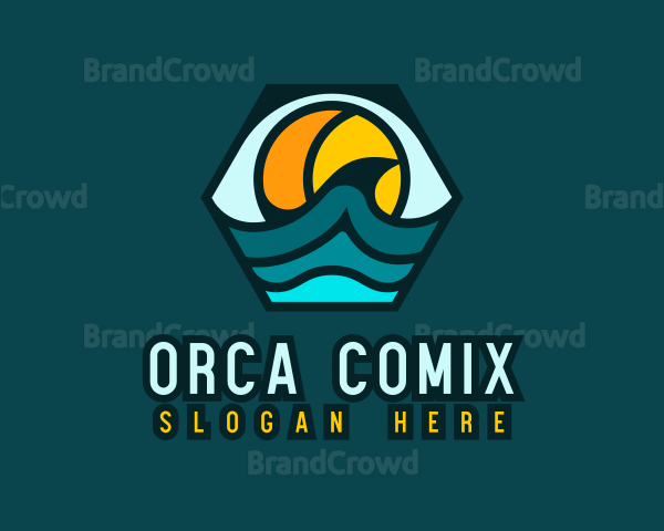 Hexagon Surfing Beach Wave Logo