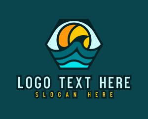 Sunset - Hexagon Surfing Beach Wave logo design