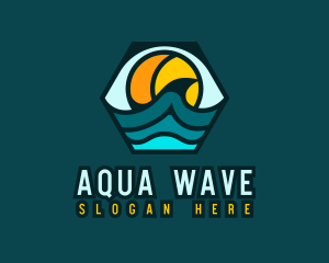 Hexagon Surfing Beach Wave logo design