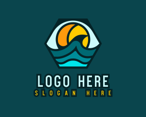 Beach - Hexagon Surfing Beach Wave logo design