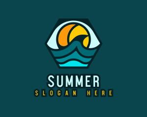 Hexagon Surfing Beach Wave logo design