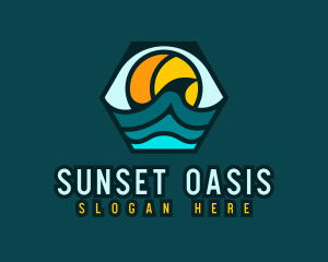 Hexagon Surfing Beach Wave logo design