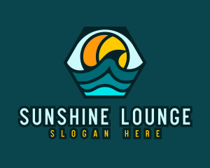 Hexagon Surfing Beach Wave logo design