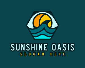 Hexagon Surfing Beach Wave logo design