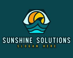 Hexagon Surfing Beach Wave logo design