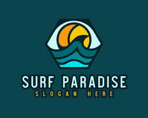 Hexagon Surfing Beach Wave logo design