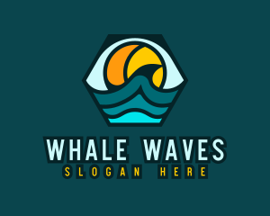 Hexagon Surfing Beach Wave logo design