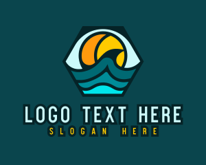 Aquatic - Hexagon Surfing Beach Wave logo design