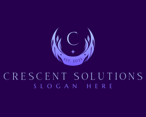 Crescent Moon Leaves logo design