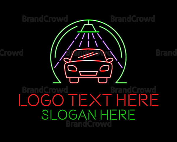 Glowing Neon Car Wash Logo