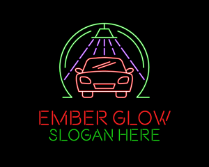 Glowing Neon Car Wash logo design