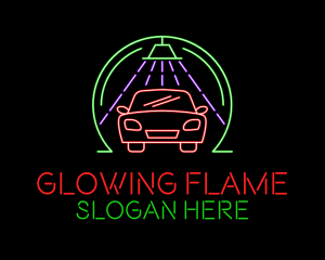 Glowing Neon Car Wash logo design