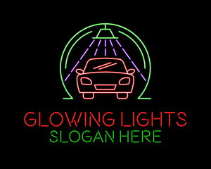 Glowing Neon Car Wash logo design