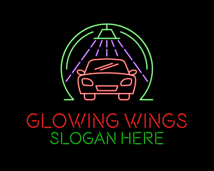 Glowing Neon Car Wash logo design