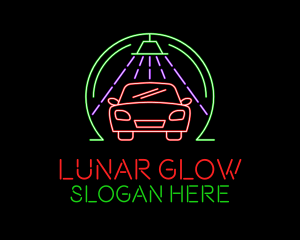 Glowing Neon Car Wash logo design