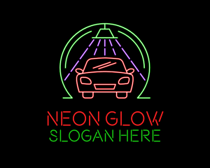 Glowing Neon Car Wash logo design