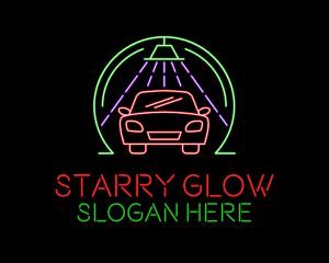 Glowing Neon Car Wash logo design