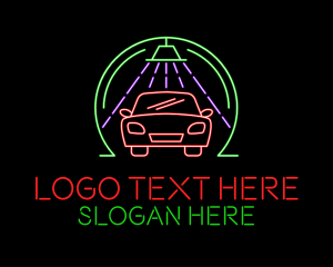 Glowing Neon Car Wash Logo