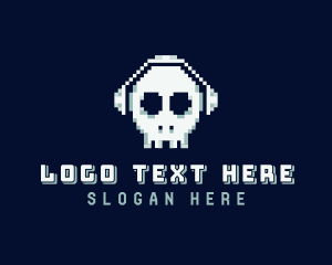 Streamer - Skull Headphones Pixel logo design