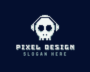 Skull Headphones Pixel logo design