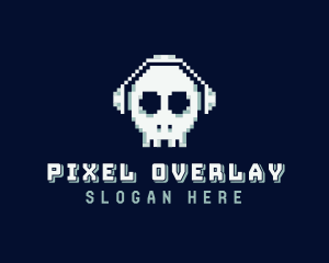 Skull Headphones Pixel logo design