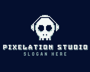 Skull Headphones Pixel logo design