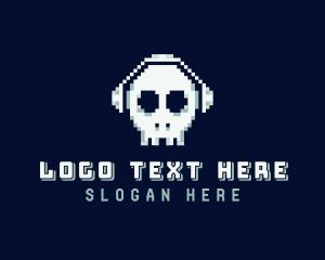 Gaming - Skull Headphones Pixel logo design