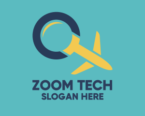Zoom - Magnifying Glass Airplane logo design