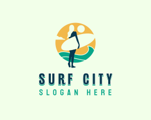 Woman Surfboard Wave logo design