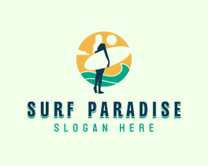 Woman Surfboard Wave logo design