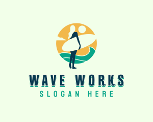 Woman Surfboard Wave logo design