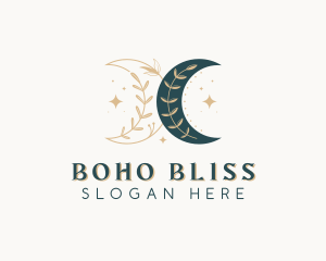 Boho Leaf Moon logo design