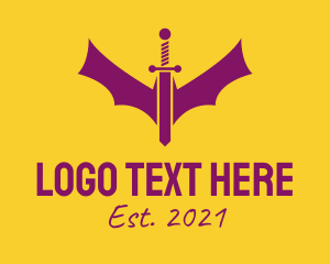 Barbaric - Purple Bat Sword logo design