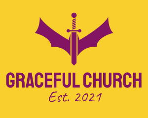 Barbarian - Purple Bat Sword logo design