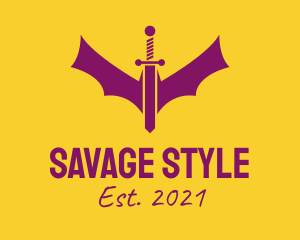 Purple Bat Sword logo design