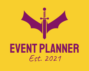 Flying - Purple Bat Sword logo design