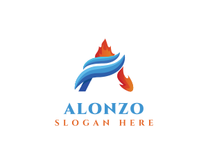 Flame Water Heating Cooling logo design