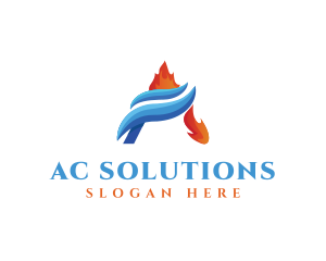 Flame Water Heating Cooling logo design