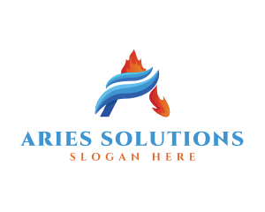 Flame Water Heating Cooling logo design