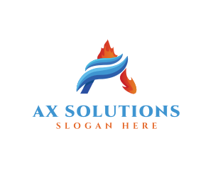 Flame Water Heating Cooling logo design