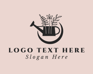Watering Can - Leaves Gardening Plant logo design