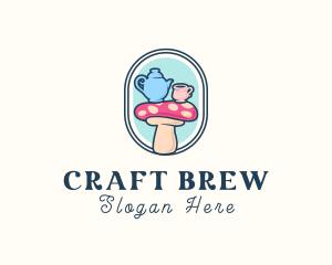 Brewed - Teapot Cup Mushroom logo design