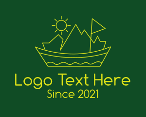 Flag - Mountain Scenery Boat logo design
