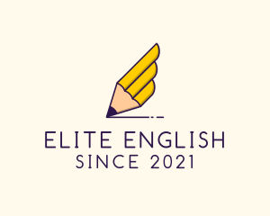 English - Winged Writing Pencil logo design