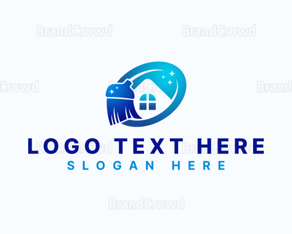 Broom Cleaning House Logo