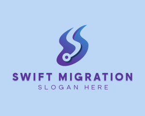 Blue Technology Letter S Flow  logo design