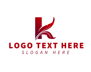 Writer - Feather Business Letter K logo design